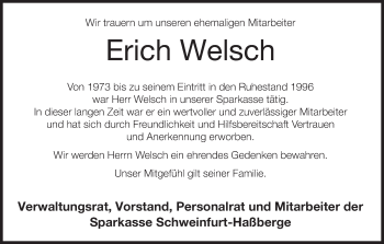 Anzeige von Erich Welsch von MGO