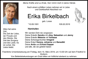 Anzeige von Erika Birkelbach von MGO