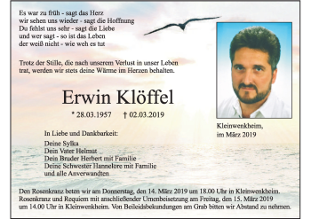 Anzeige von Erwin Klöffel von MGO