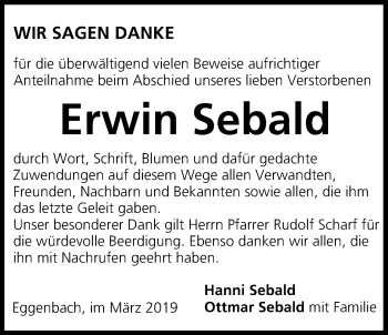 Anzeige von Erwin Sebald von MGO