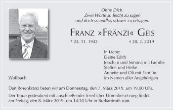 Anzeige von Franz Geis von MGO