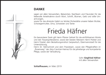 Anzeige von Frieda Häfner von MGO