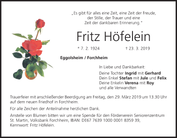 Anzeige von Fritz Höfelein von MGO