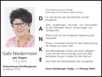 Anzeige von Gabi Niedermeier von MGO
