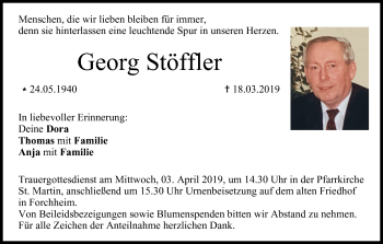 Anzeige von Georg Stöffler von MGO