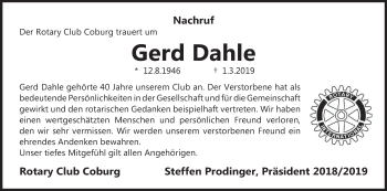 Anzeige von Gerd Dahle von MGO