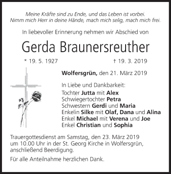 Anzeige von Gerda Braunersreuther von MGO
