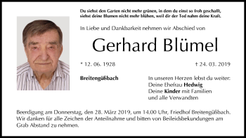 Anzeige von Gerhard Blümel von MGO