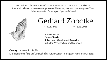 Anzeige von Gerhard Zobotke von MGO