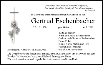 Anzeige von Gertrud Eschenbacher von MGO