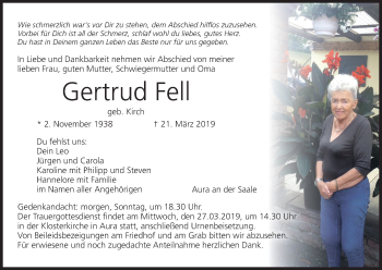 Anzeige von Gertrud Fell von MGO