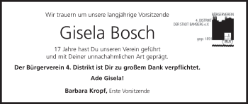 Anzeige von Gisela Bosch von MGO