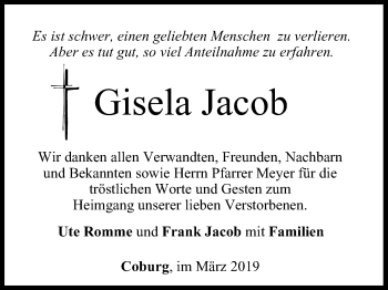 Anzeige von Gisela Jacob von MGO