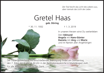 Anzeige von Gretel Haas von MGO