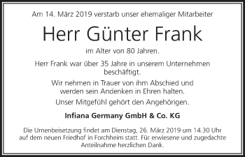 Anzeige von Günter Frank von MGO