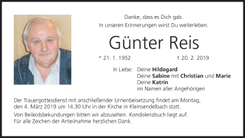 Anzeige von Günter Reis von MGO