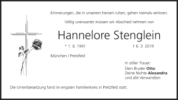 Anzeige von Hannelore Stenglein von MGO