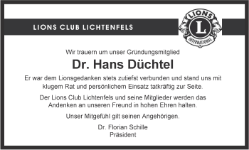 Anzeige von Hans Düchtel von MGO