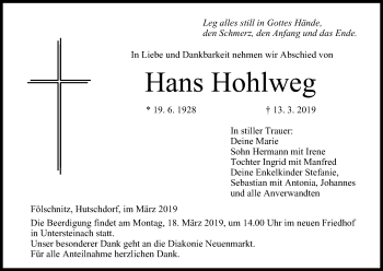 Anzeige von Hans Hohlweg von MGO