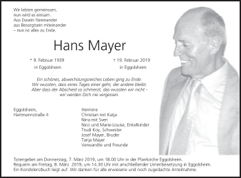 Anzeige von Hans Mayer von MGO