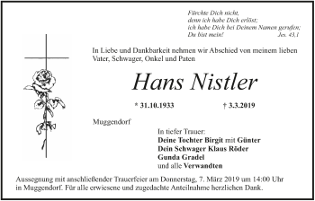 Anzeige von Hans Nistler von MGO
