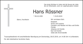 Anzeige von Hans Rössner von MGO