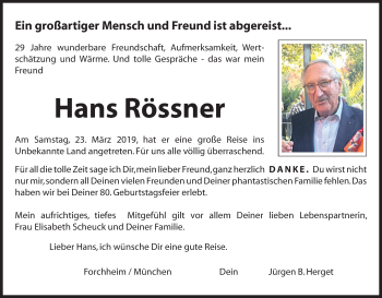 Anzeige von Hans Rössner von MGO