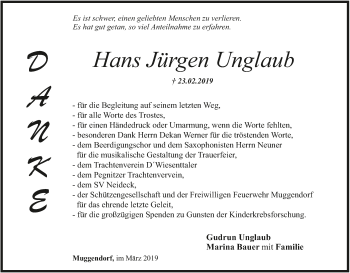 Anzeige von Hans Jürgen Unglaub von MGO