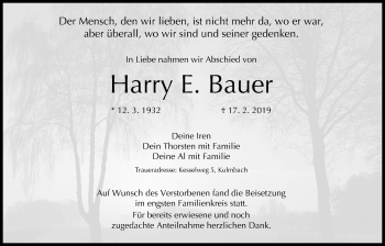 Anzeige von Harry E. Bauer von MGO