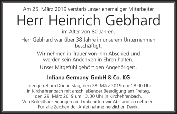 Anzeige von Heinrich Gebhard von MGO