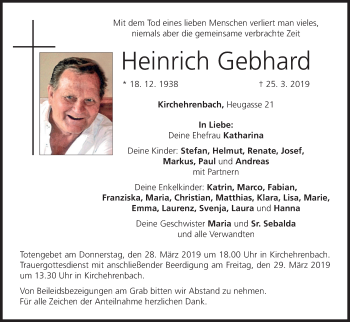 Anzeige von Heinrich Gebhard von MGO