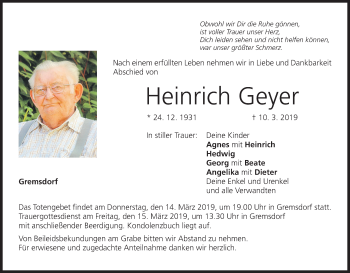 Anzeige von Heinrich Geyer von MGO