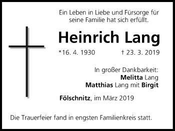Anzeige von Heinrich Lang von MGO