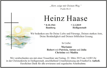 Anzeige von Heinz Haase von MGO