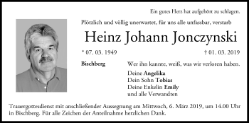 Anzeige von Heinz Johann Jonczynski von MGO