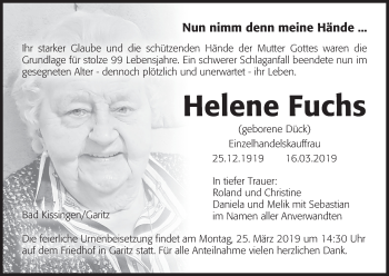 Anzeige von Helene Fuchs von MGO