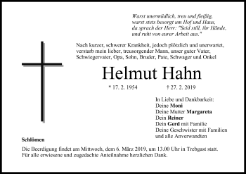 Anzeige von Helmut Hahn von MGO