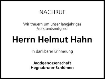 Anzeige von Helmut Hahn von MGO