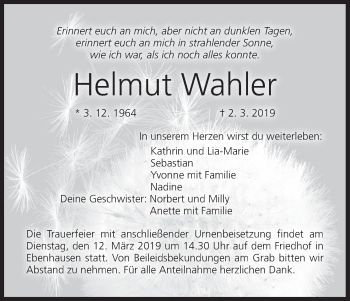 Anzeige von Helmut Wahler von MGO