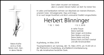 Anzeige von Herbert Blinninger von MGO