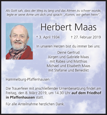 Anzeige von Herbert Maas von MGO