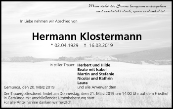 Anzeige von Hermann Klostermann von MGO