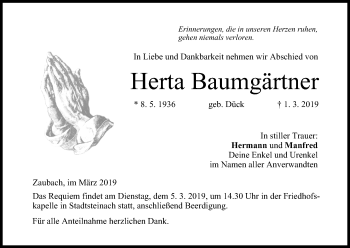 Anzeige von Herta Baumgärtner von MGO