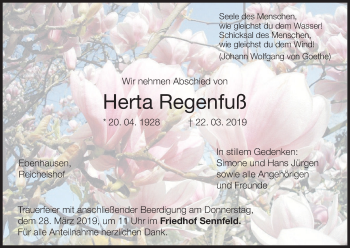 Anzeige von Herta Regenfuß von MGO