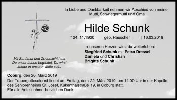 Anzeige von Hilde Schunk von MGO