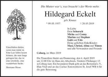 Anzeige von Hildegard Eckelt von MGO