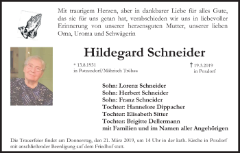 Anzeige von Hildegard Schneider von MGO