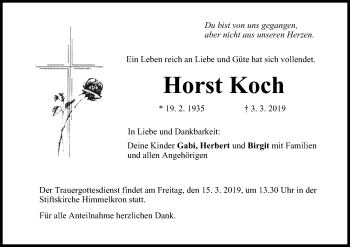 Anzeige von Horst Koch von MGO