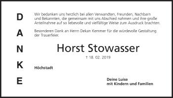 Anzeige von Horst Stowasser von MGO