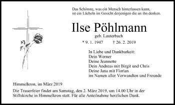 Anzeige von Ilse Pöhlmann von MGO